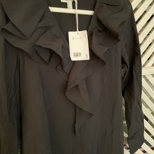 COS ruffle detail on neckline, long sleeve, black maxi dress 4